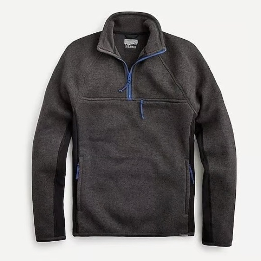 J. Crew Men's Nordic Half Zip Pullover Polartec Fleece Charcoal Gray Sweater